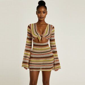 ASOS Women's Size 6 Striped See Through Crochet Beach Coverup Dress Multicolor